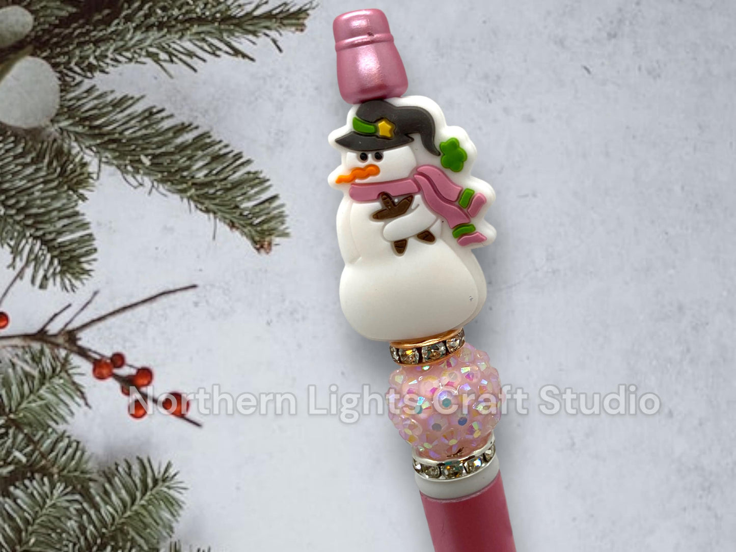 Beaded Snowman Pens, Bead Pens, Snowman Gift, Stocking Stuffer Pens, Bling Snowman, Gnome Snowman, Snowflake Pen, Custom Beaded Winter Pen