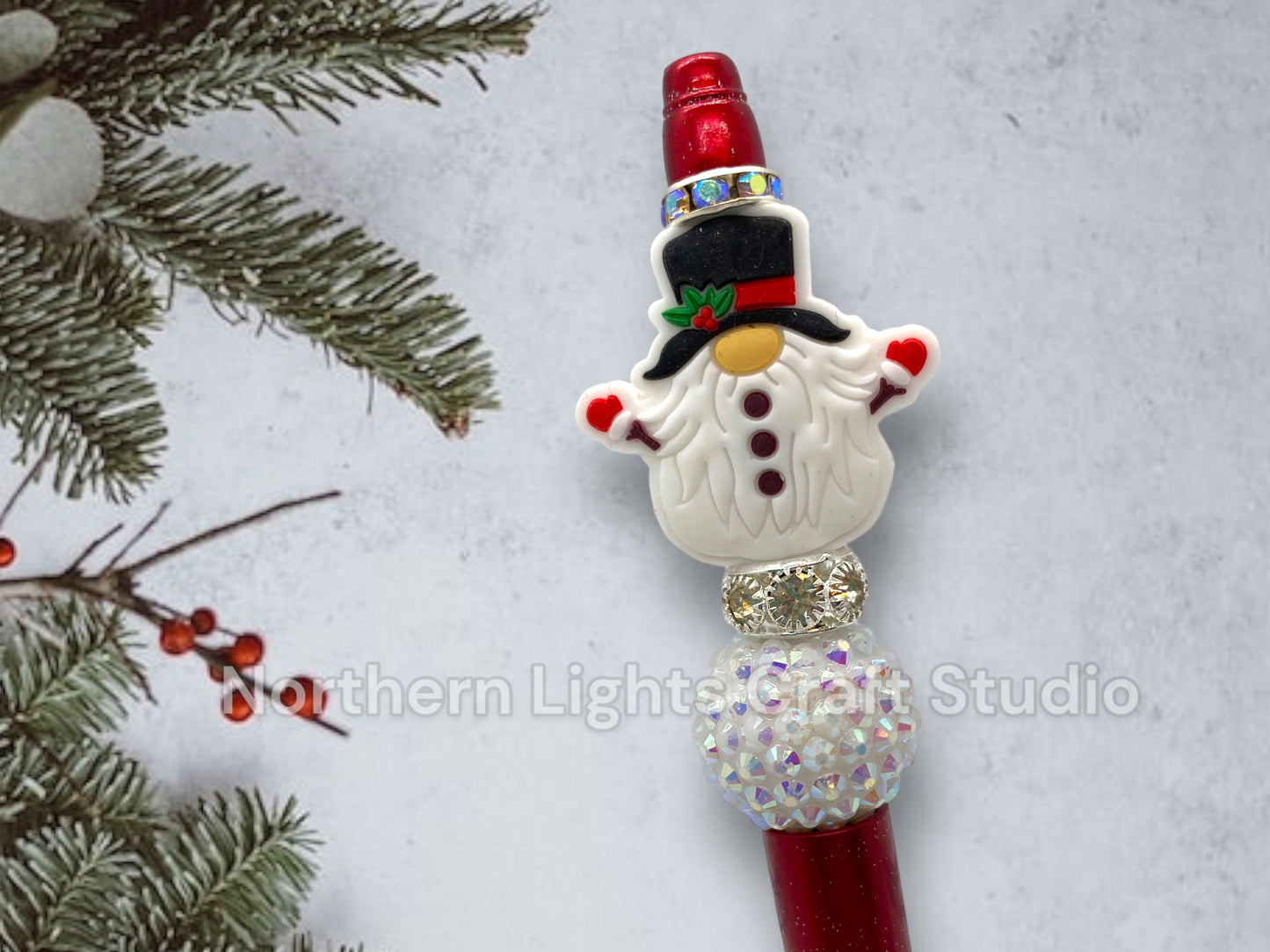Beaded Snowman Pens, Bead Pens, Snowman Gift, Stocking Stuffer Pens, Bling Snowman, Gnome Snowman, Snowflake Pen, Custom Beaded Winter Pen