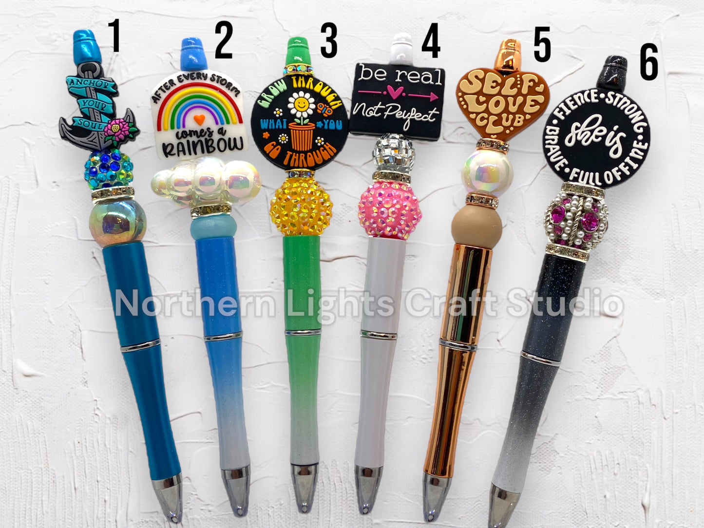 Beaded Motivational Pen, After Every Storm Comes a Rainbow, Anchor Your Soul, Be Real, Be Real Not Perfect, Beaded Pens, Bling Pens