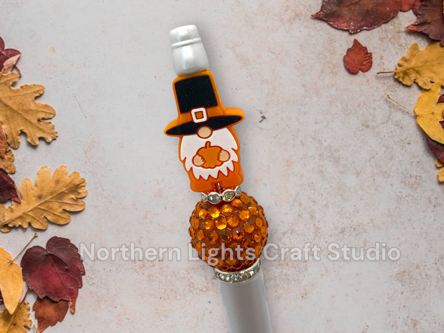 Custom Beaded Pen, Pumpkin Spice Latte, Bling Pen, Thanksgiving Gift, Pumpkin Themed Gift, Caramel Latte, Coffee Pen, Pilgrim Gnome