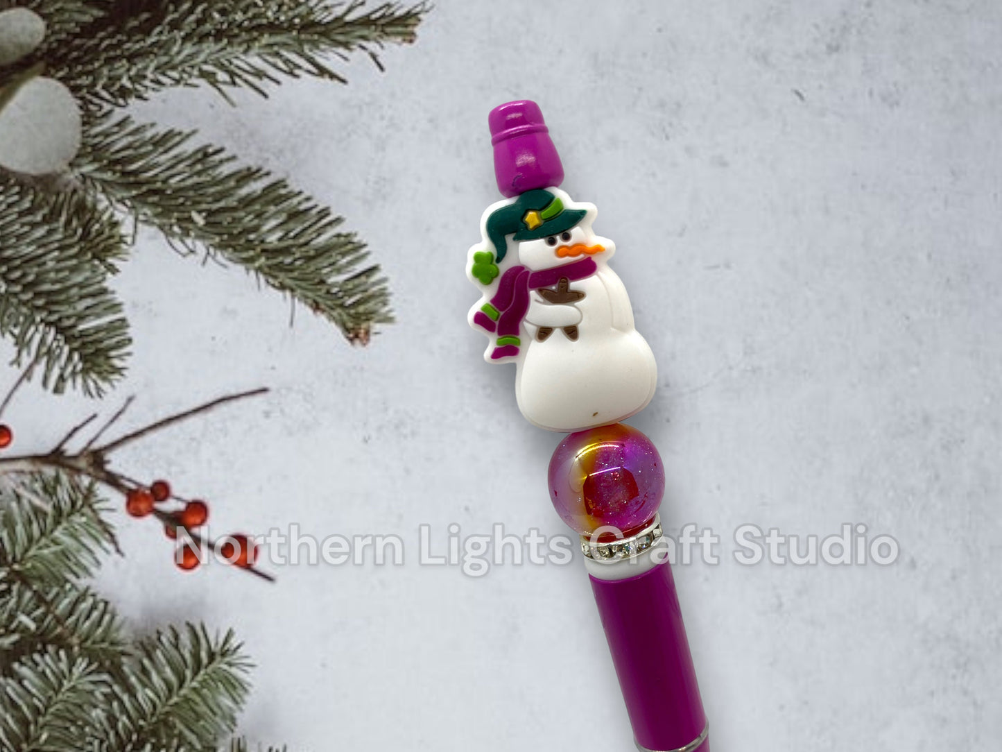 Beaded Snowman Pens, Bead Pens, Snowman Gift, Stocking Stuffer Pens, Bling Snowman, Gnome Snowman, Snowflake Pen, Custom Beaded Winter Pen