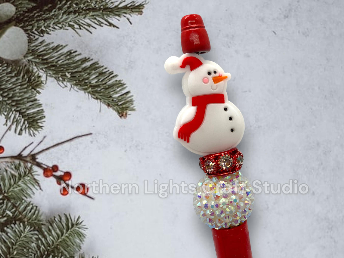 Beaded Snowman Pens, Bead Pens, Snowman Gift, Stocking Stuffer Pens, Bling Snowman, Gnome Snowman, Snowflake Pen, Custom Beaded Winter Pen