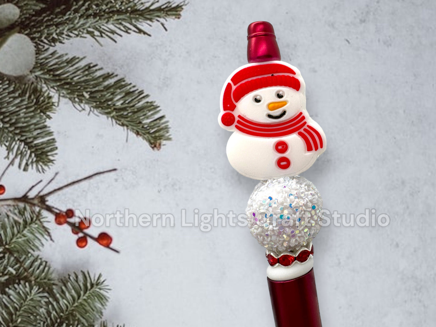 Beaded Christmas Pen, Bead Pens, Snowman Gift, Stocking Stuffer Pens, Bling Snowman, Cute Kitten Gift,