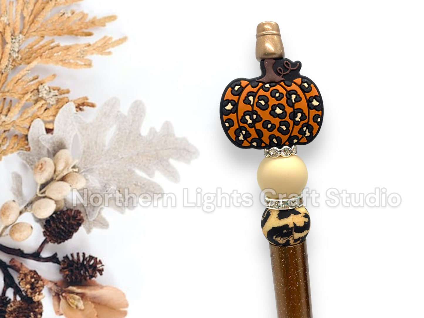Beaded Pumpkin Pens, Leopard Print Pumpkin Pen, Beaded Pens, Custom Beaded Pen, Fall Gift, Bling Fall Pen, Rhinestone Fall Pen