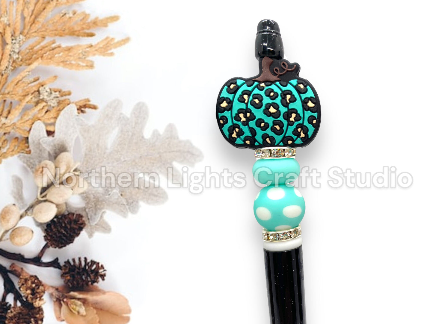 Beaded Pumpkin Pens, Leopard Print Pumpkin Pen, Beaded Pens, Custom Beaded Pen, Fall Gift, Bling Fall Pen, Rhinestone Fall Pen