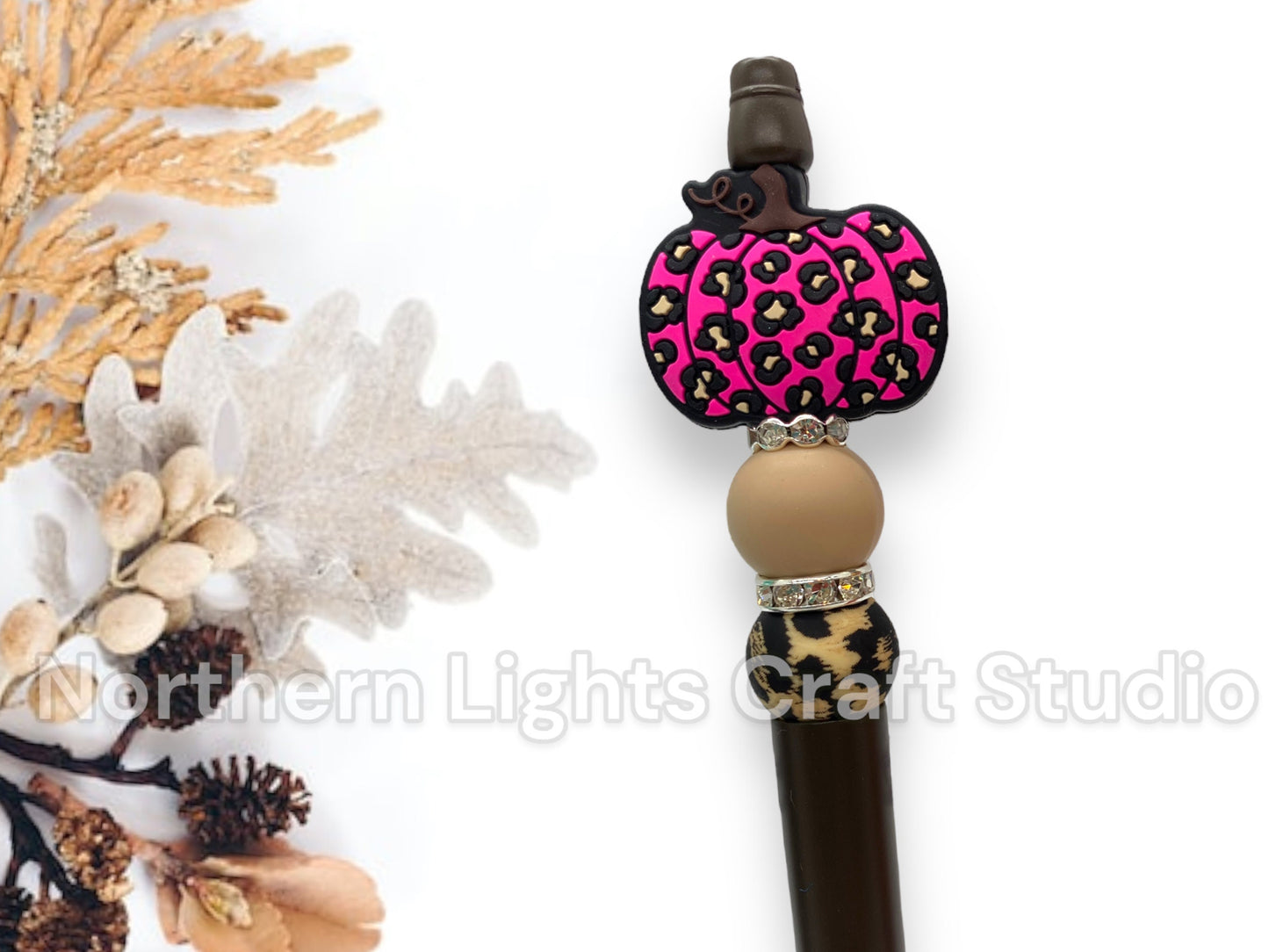 Beaded Pumpkin Pens, Leopard Print Pumpkin Pen, Beaded Pens, Custom Beaded Pen, Fall Gift, Bling Fall Pen, Rhinestone Fall Pen