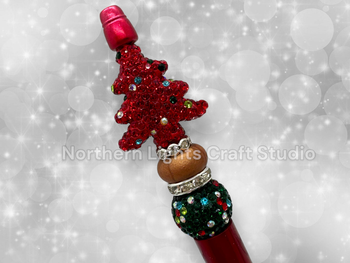 Beaded Rhinestone Christmas Tree Pen, Bling Bead Pen, Christmas Stocking Stuffer, Fancy Bead Pen, Bling Christmas Tree Pen