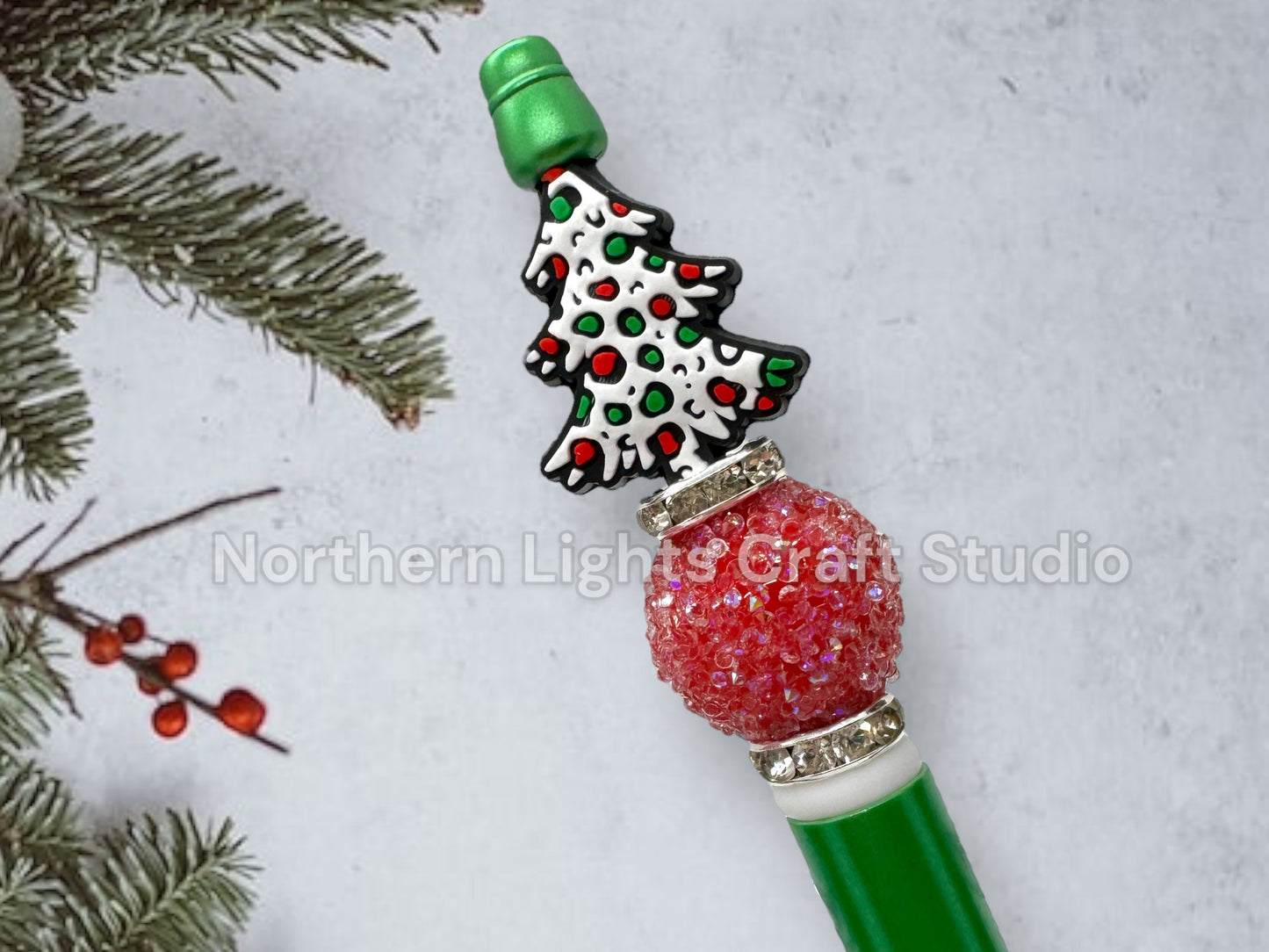 Beaded Whimsical Christmas Tree Pens, Spotted Christmas Tree, Reindeer Gift, Reindeer Pen, Nutcracker Gift, Rhinestone Nutcracker Pen