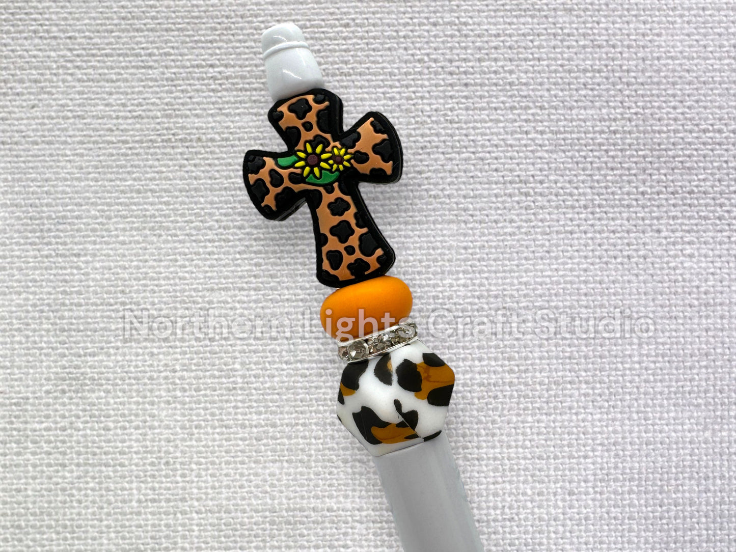 Custom Beaded Cross Pen, Silicone Cross Pen, Leopard Print Cross Pen, Faith Pen, Handmade Cross Gift, Religious Pen, Handmade Cross Pen