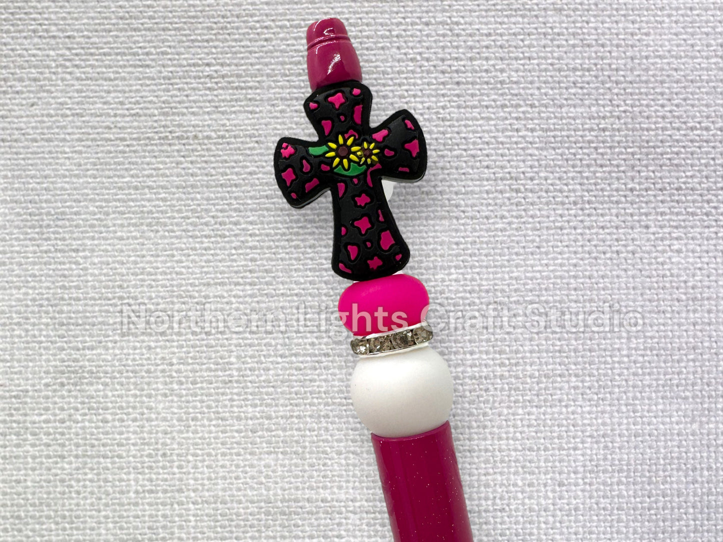 Custom Beaded Cross Pen, Silicone Cross Pen, Leopard Print Cross Pen, Faith Pen, Handmade Cross Gift, Religious Pen, Handmade Cross Pen