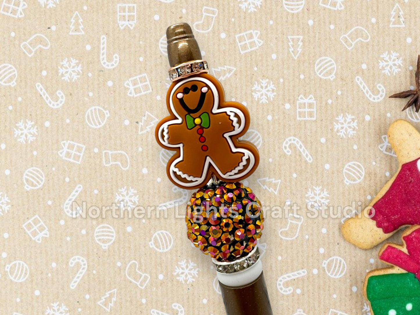 Gingerbread Pen, Gingerbread Man, Gingerbread House, Custom Beaded Gingerbread Pen