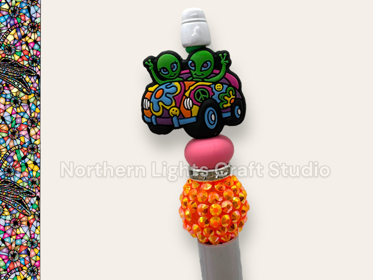 Beaded Groovy Pens, Custom Groovy Pens, Surfing Gnome, Groovy Alien, Retro Pens, Bling Alien, Bling Surfing Gnome, Bead Pens, Peace Love Pen