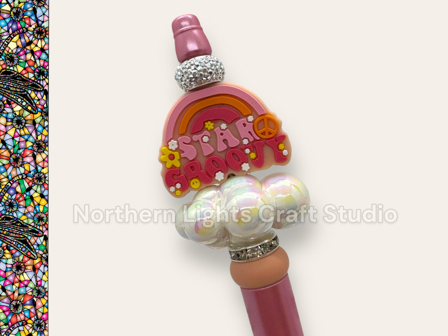 Beaded Groovy Pens, Custom Groovy Pens, Surfing Gnome, Groovy Alien, Retro Pens, Bling Alien, Bling Surfing Gnome, Bead Pens, Peace Love Pen