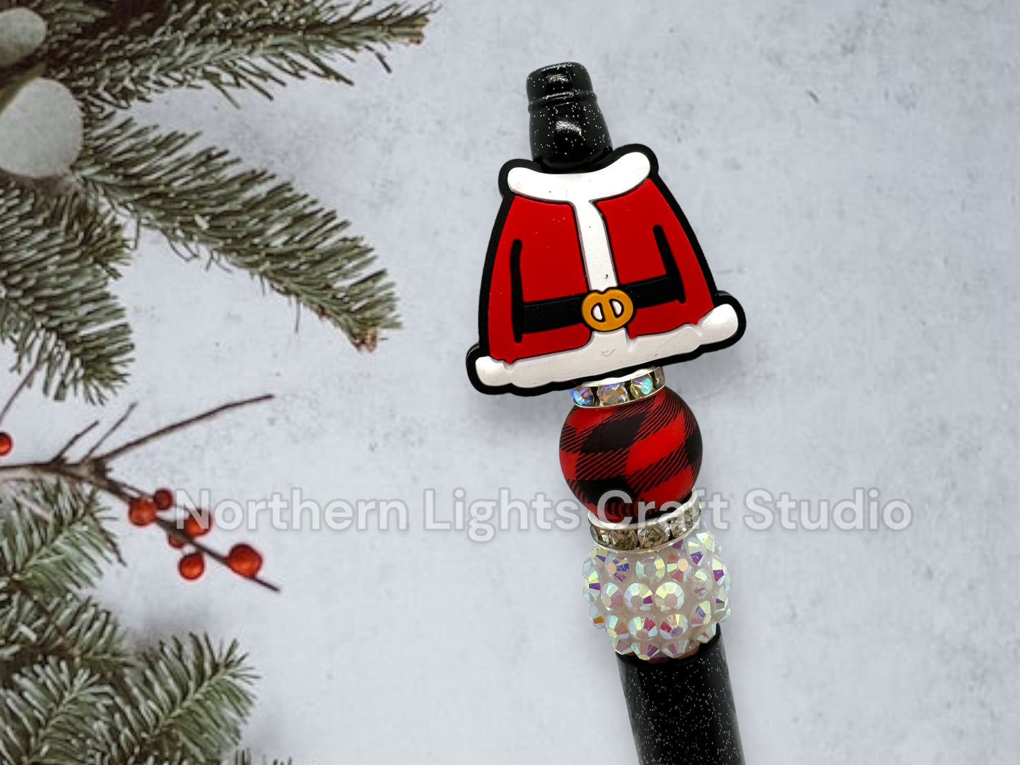 Custom Beaded Christmas Pen, Christmas Bling Pen, Santa Gift, Santa's Coat, Dancing Santa, Cute Stocking Stuffer, Santa's Workshop