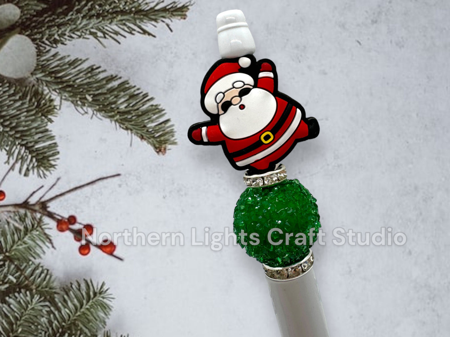 Custom Beaded Christmas Pen, Christmas Bling Pen, Santa Gift, Santa's Coat, Dancing Santa, Cute Stocking Stuffer, Santa's Workshop