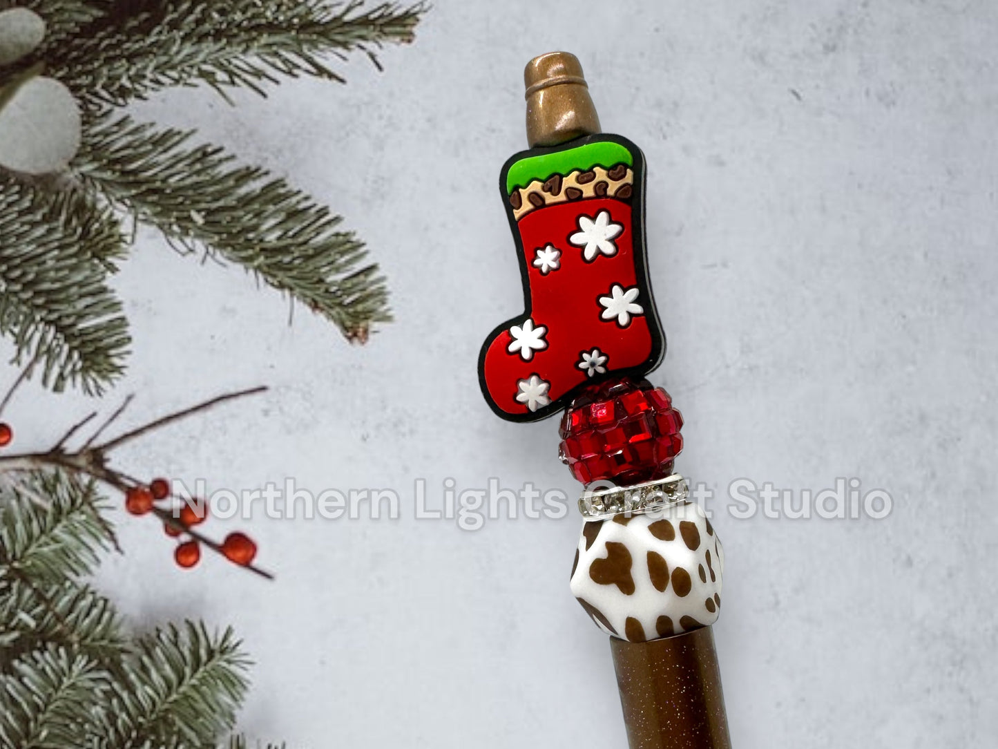 Custom Beaded Christmas Pen, Christmas Bling Pen, Santa Gift, Santa's Coat, Dancing Santa, Cute Stocking Stuffer, Santa's Workshop