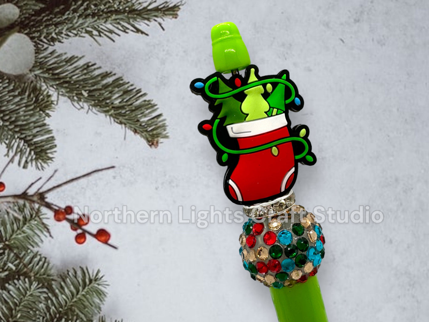Custom Beaded Christmas Pen, Christmas Bling Pen, Santa Gift, Santa's Coat, Dancing Santa, Cute Stocking Stuffer, Santa's Workshop