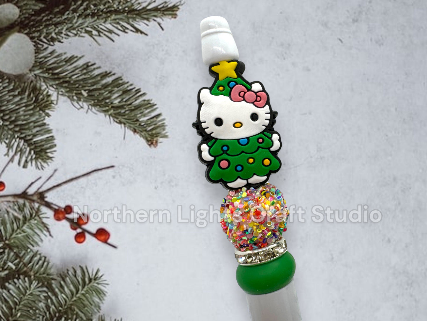Beaded Christmas Pen, Bead Pens, Snowman Gift, Stocking Stuffer Pens, Bling Snowman, Cute Kitten Gift,