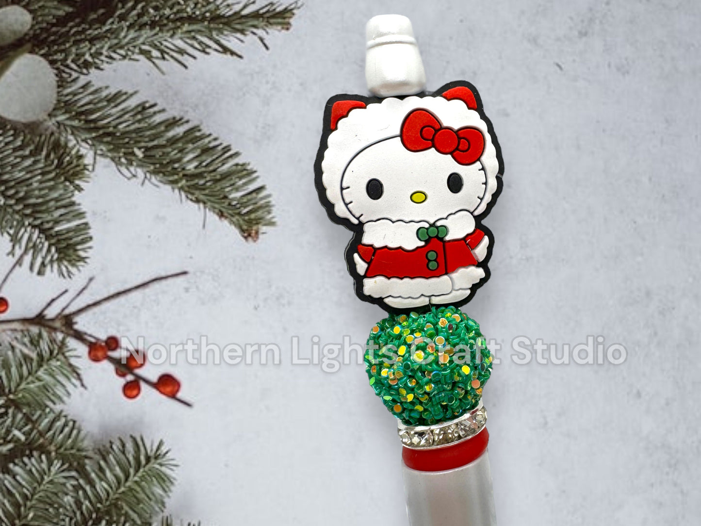 Beaded Christmas Pen, Bead Pens, Snowman Gift, Stocking Stuffer Pens, Bling Snowman, Cute Kitten Gift,