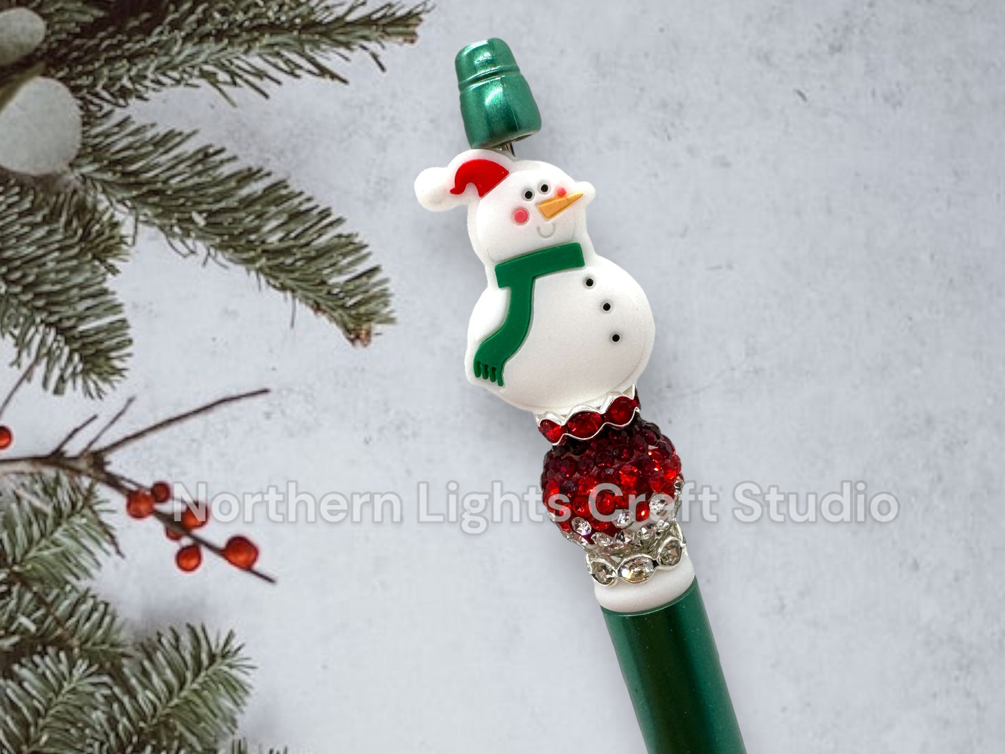Beaded Christmas Pen, Bead Pens, Snowman Gift, Stocking Stuffer Pens, Bling Snowman, Cute Kitten Gift,