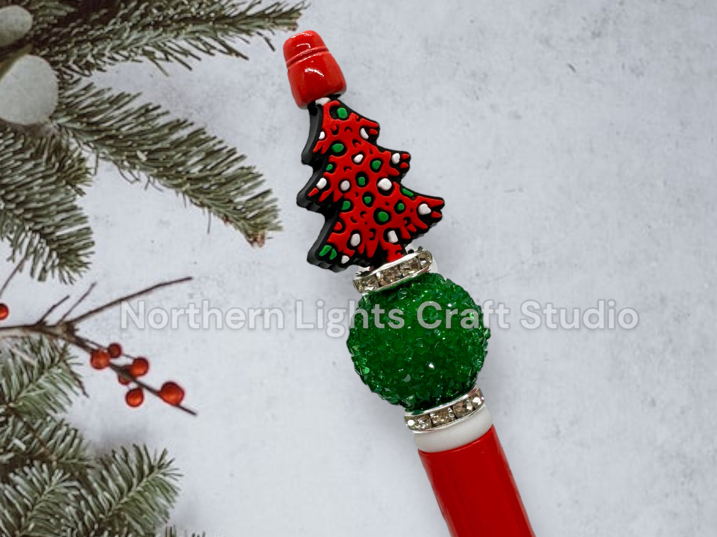 Beaded Whimsical Christmas Tree Pens, Spotted Christmas Tree, Reindeer Gift, Reindeer Pen, Nutcracker Gift, Rhinestone Nutcracker Pen
