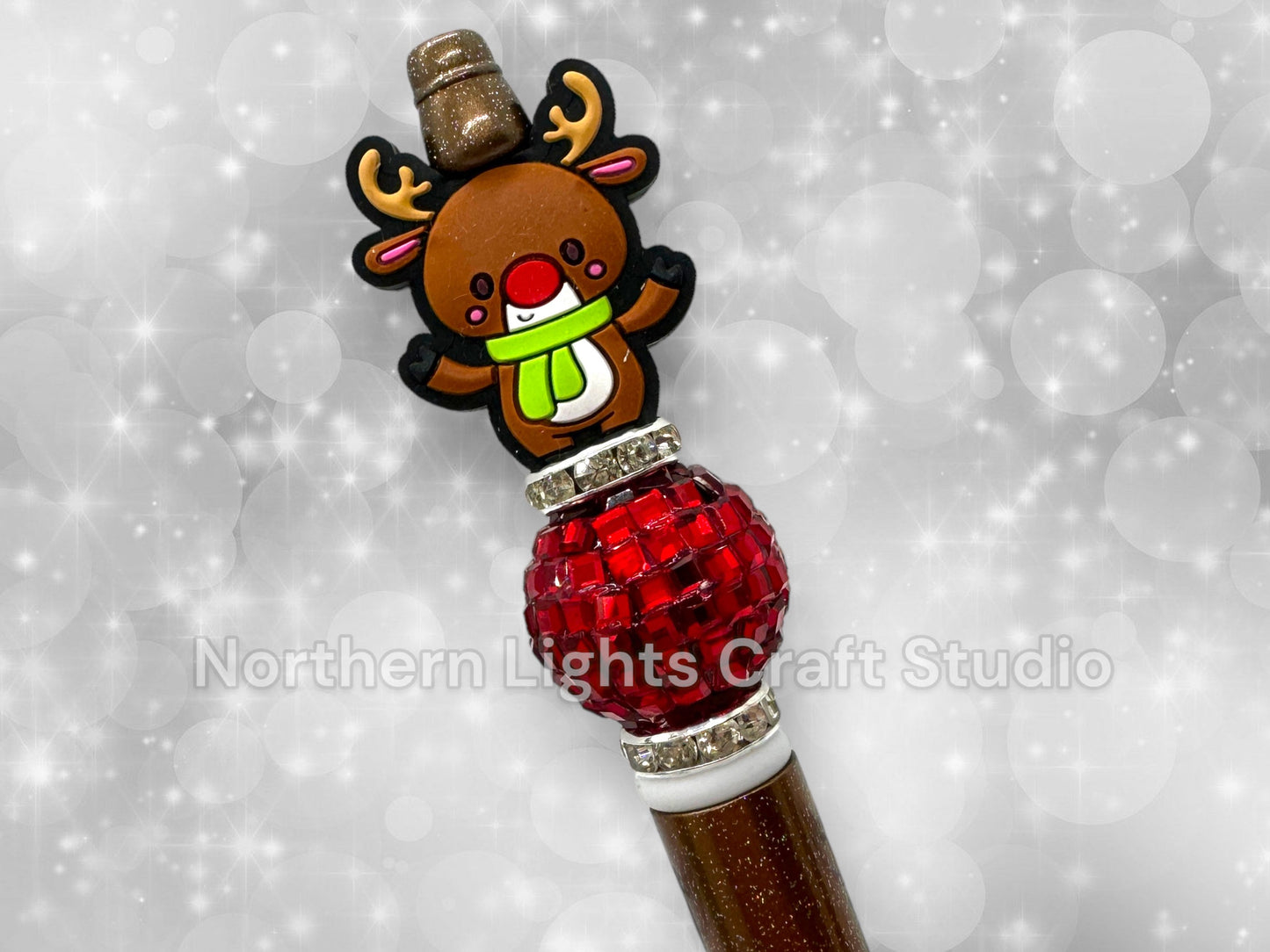 Beaded Whimsical Christmas Tree Pens, Spotted Christmas Tree, Reindeer Gift, Reindeer Pen, Nutcracker Gift, Rhinestone Nutcracker Pen