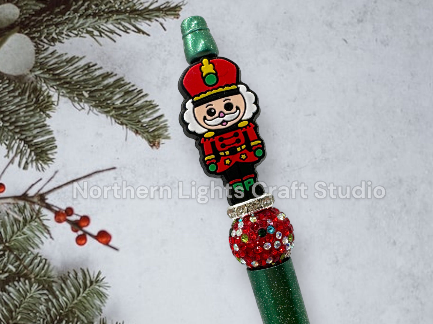 Beaded Whimsical Christmas Tree Pens, Spotted Christmas Tree, Reindeer Gift, Reindeer Pen, Nutcracker Gift, Rhinestone Nutcracker Pen