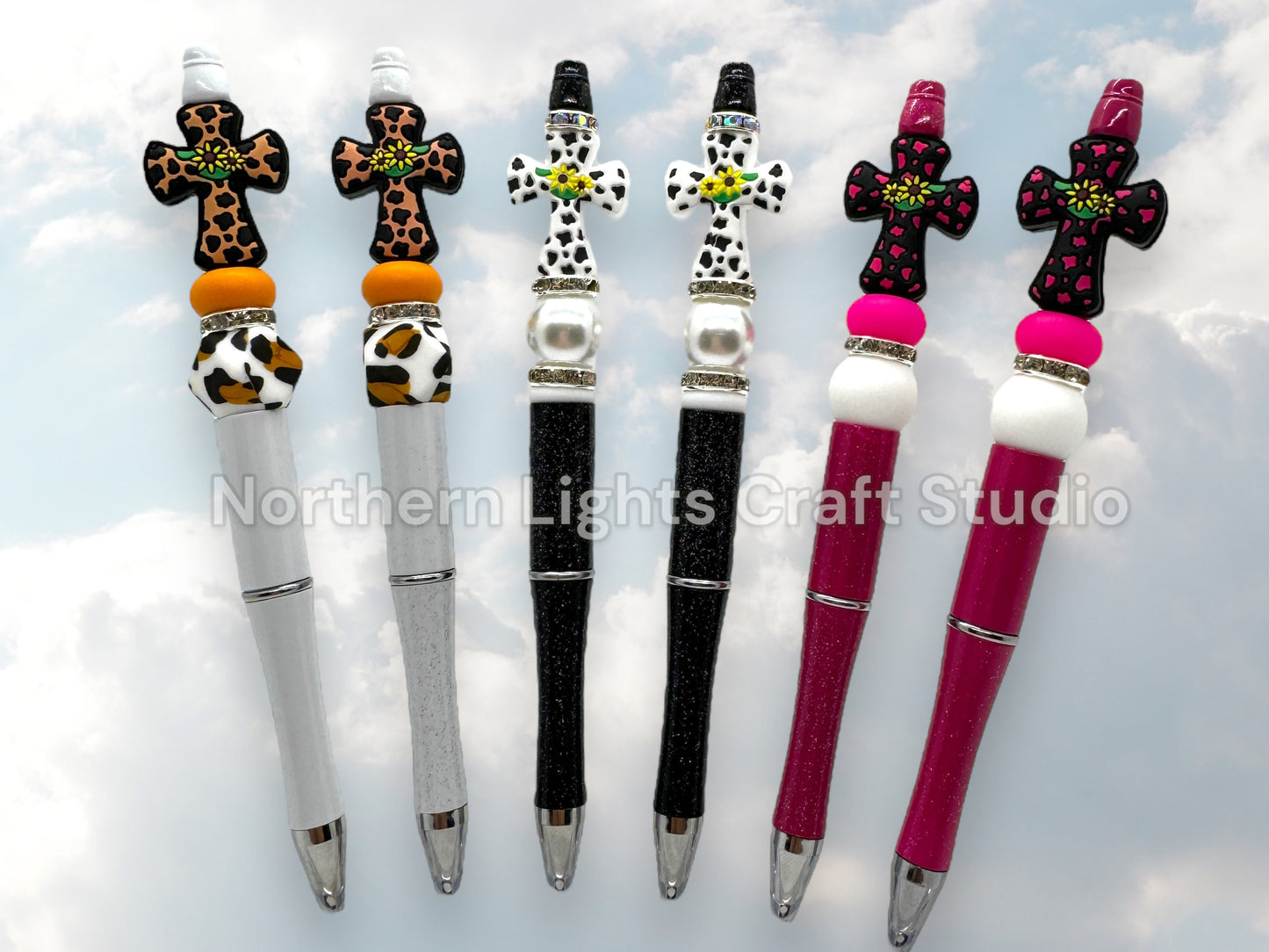 Custom Beaded Cross Pen, Silicone Cross Pen, Leopard Print Cross Pen, Faith Pen, Handmade Cross Gift, Religious Pen, Handmade Cross Pen