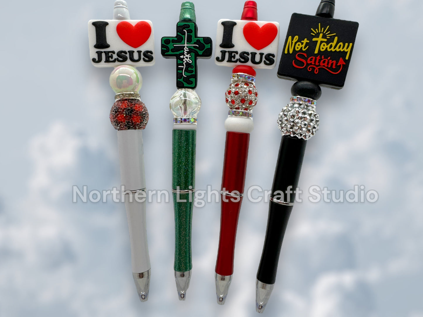 Custom Beaded Faith Pens, Silicone Faith Cross Pen, Beaded I Love Jesus Pen, Custom Not Today Satan Focal Beaded Pen