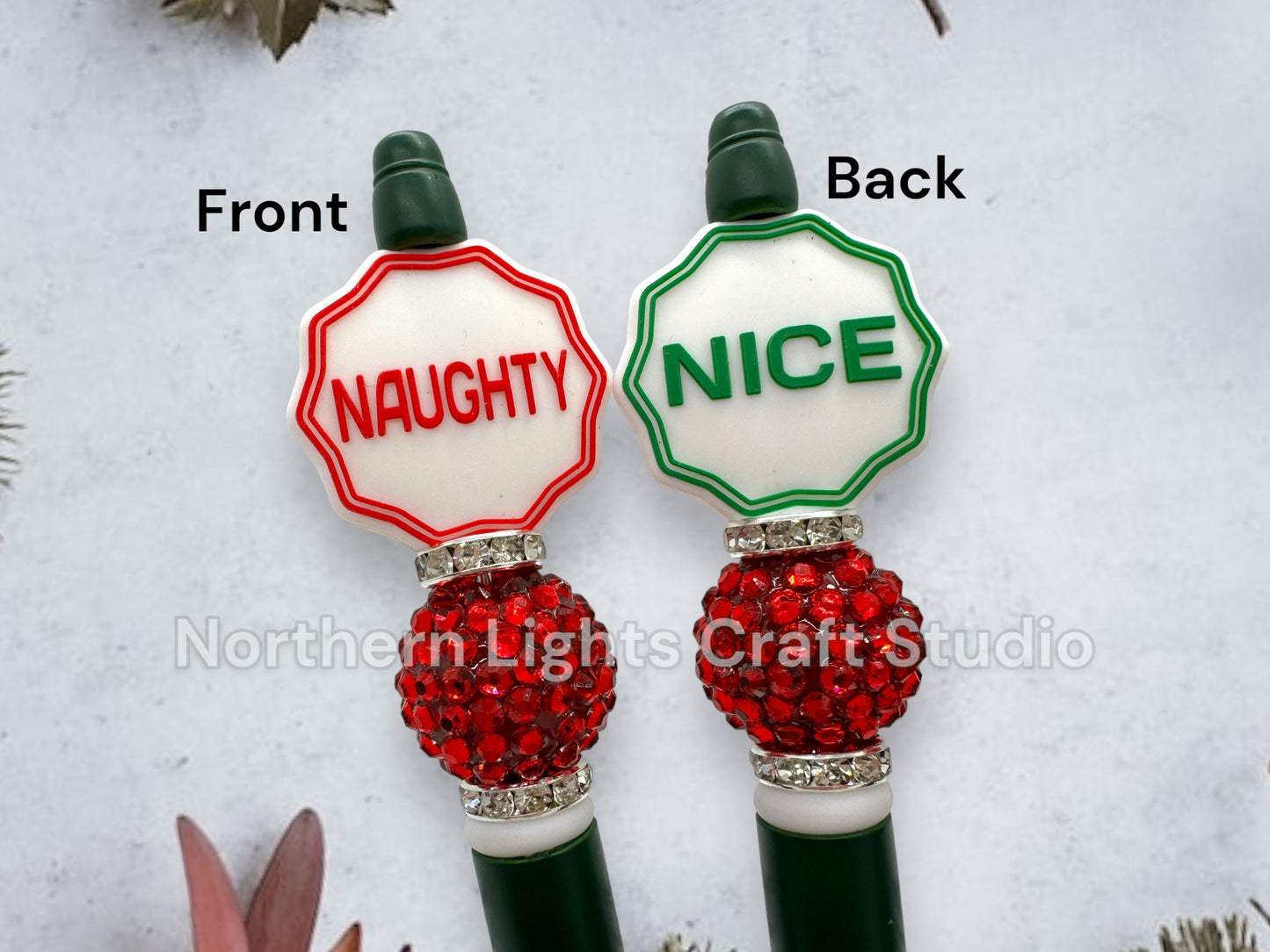 Custom Beaded Naughty or Nice Double Sided Pens, Santa's Naughty or Nice List Beaded Pen