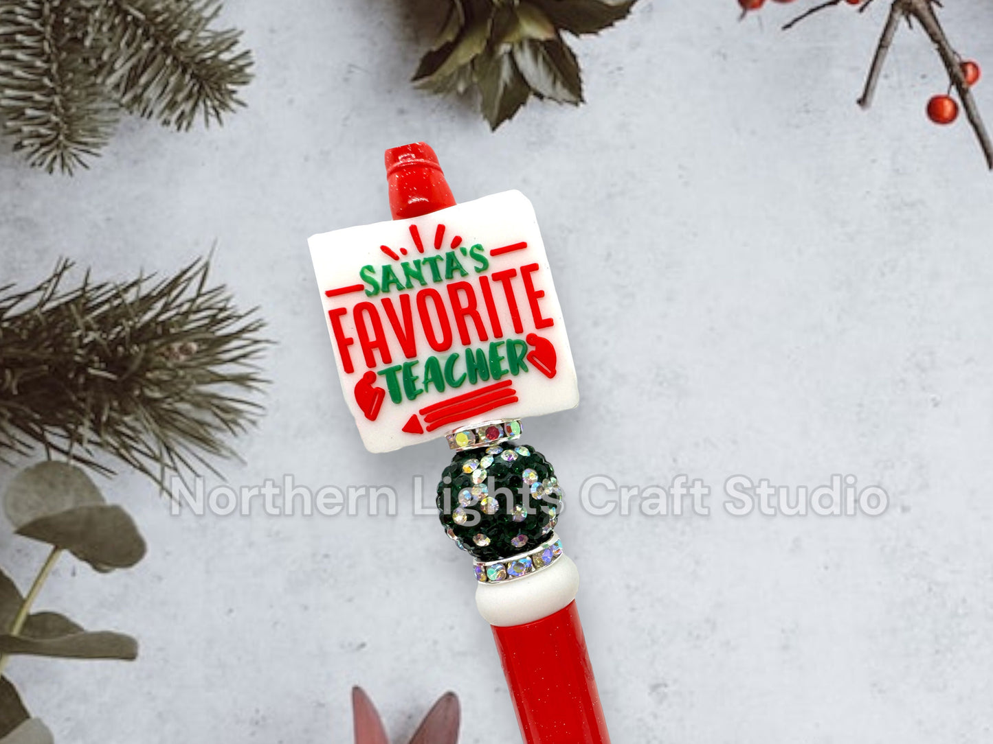 Teacher Appreciation Beaded Pen, Custom Beaded Teacher Pen, Teacher Christmas Gift, Very Merry Teacher, Santa's Favorite Teacher