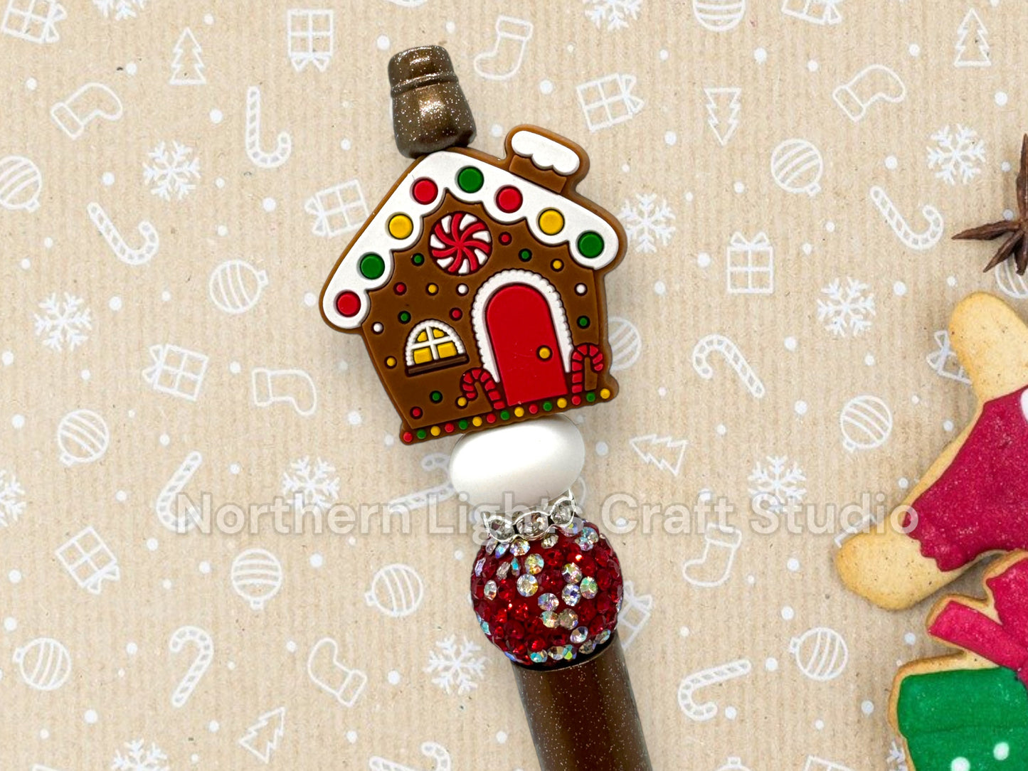 Gingerbread Pen, Gingerbread Man, Gingerbread House, Custom Beaded Gingerbread Pen