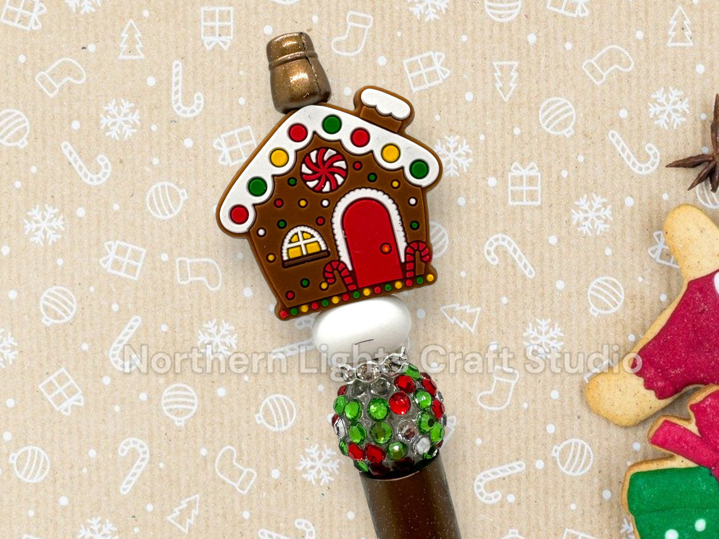 Gingerbread Pen, Gingerbread Man, Gingerbread House, Custom Beaded Gingerbread Pen