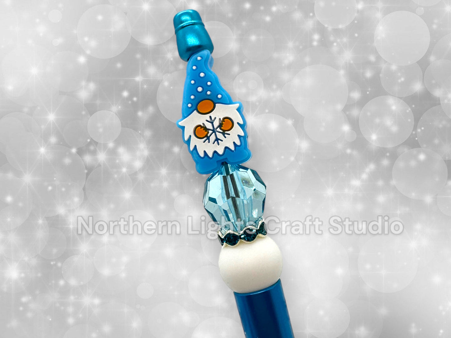 Custom Beaded Winter Pen, Snowflake Pen, Winter Beaded Pen, Rhinestone Snowflake Pen, Bling Winter Pen