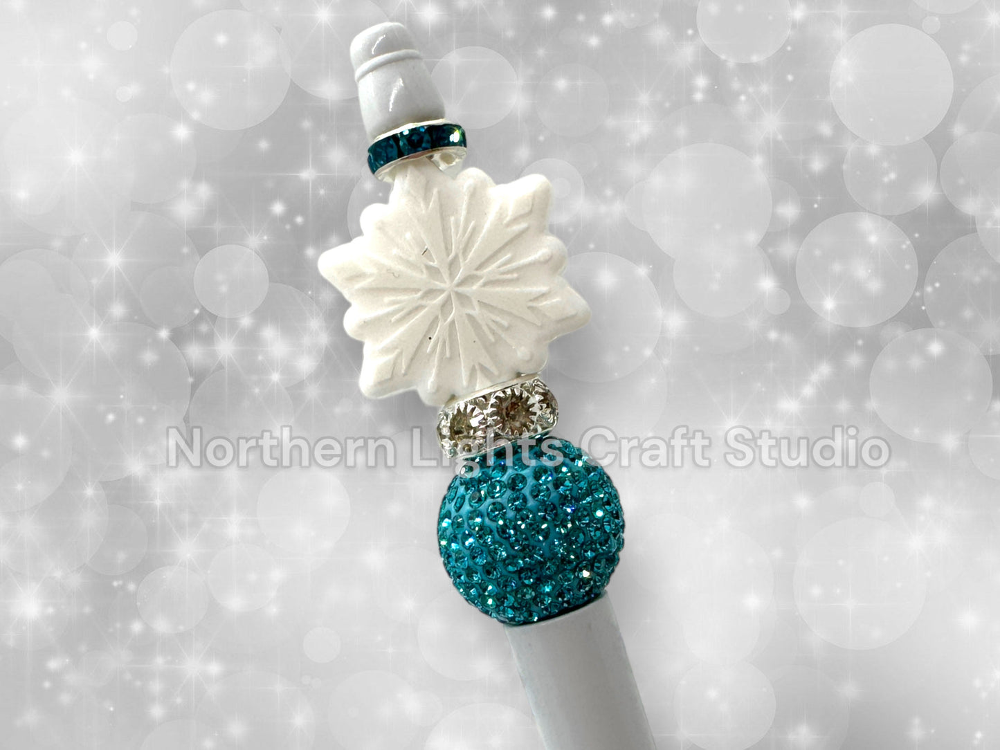Custom Beaded Winter Pen, Snowflake Pen, Winter Beaded Pen, Rhinestone Snowflake Pen, Bling Winter Pen