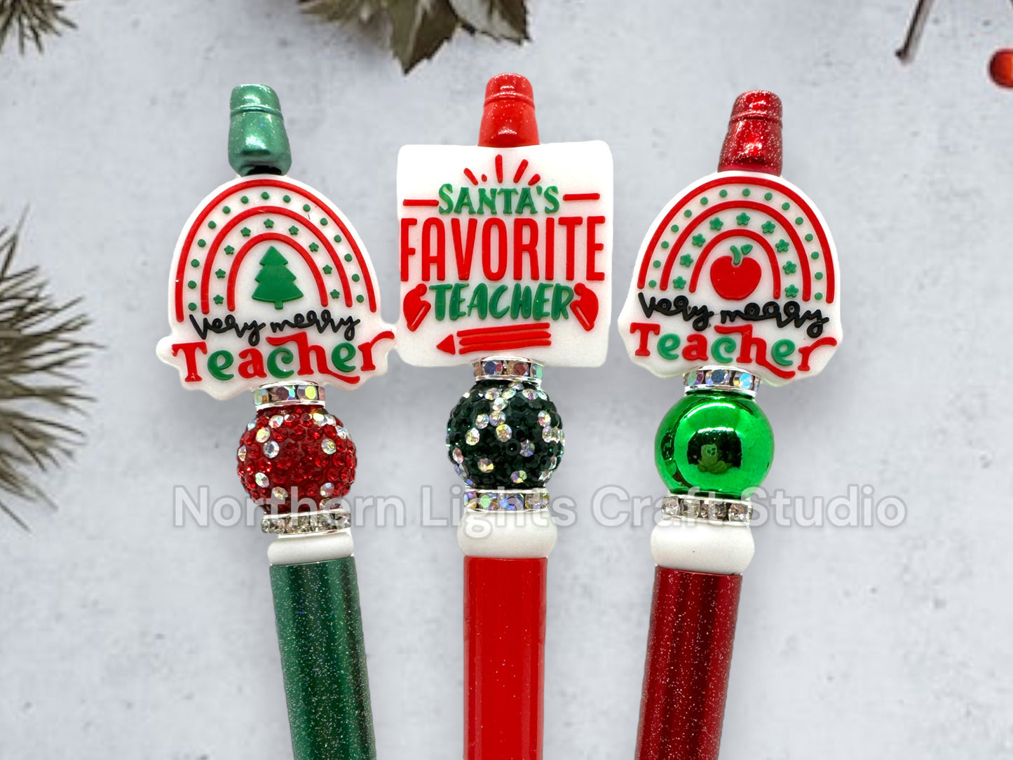 Teacher Appreciation Beaded Pen, Custom Beaded Teacher Pen, Teacher Christmas Gift, Very Merry Teacher, Santa's Favorite Teacher