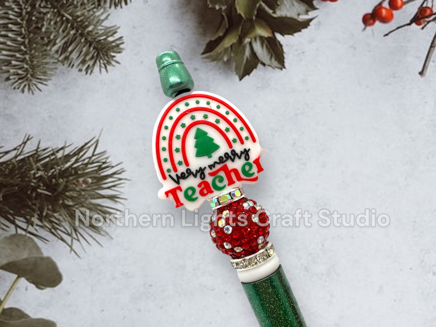 Teacher Appreciation Beaded Pen, Custom Beaded Teacher Pen, Teacher Christmas Gift, Very Merry Teacher, Santa's Favorite Teacher