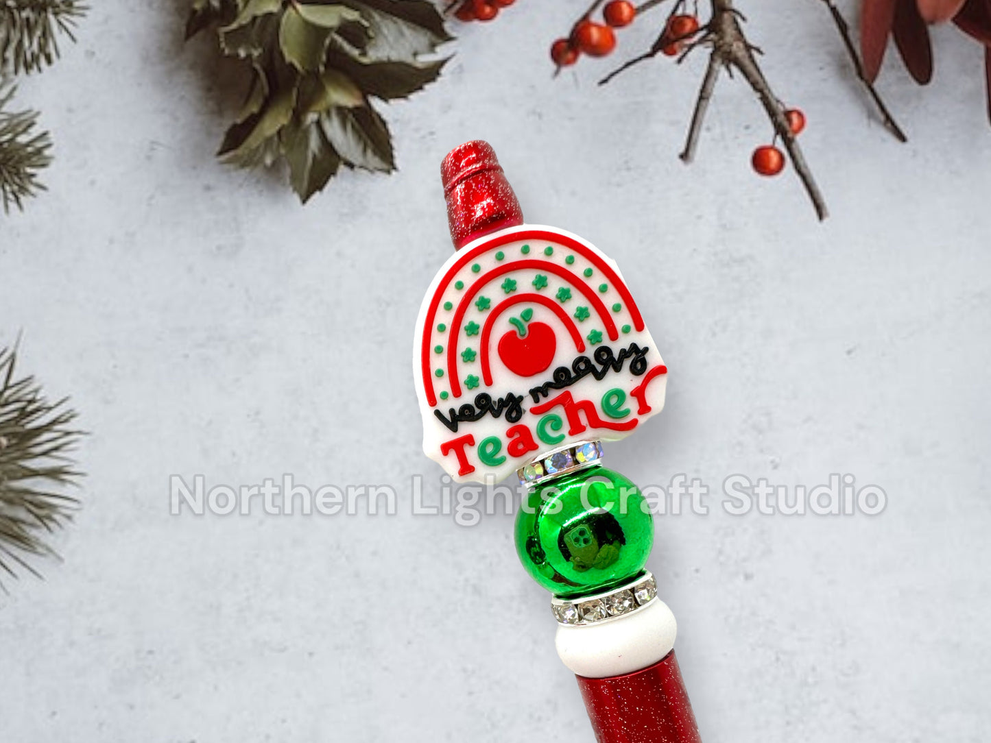 Teacher Appreciation Beaded Pen, Custom Beaded Teacher Pen, Teacher Christmas Gift, Very Merry Teacher, Santa's Favorite Teacher