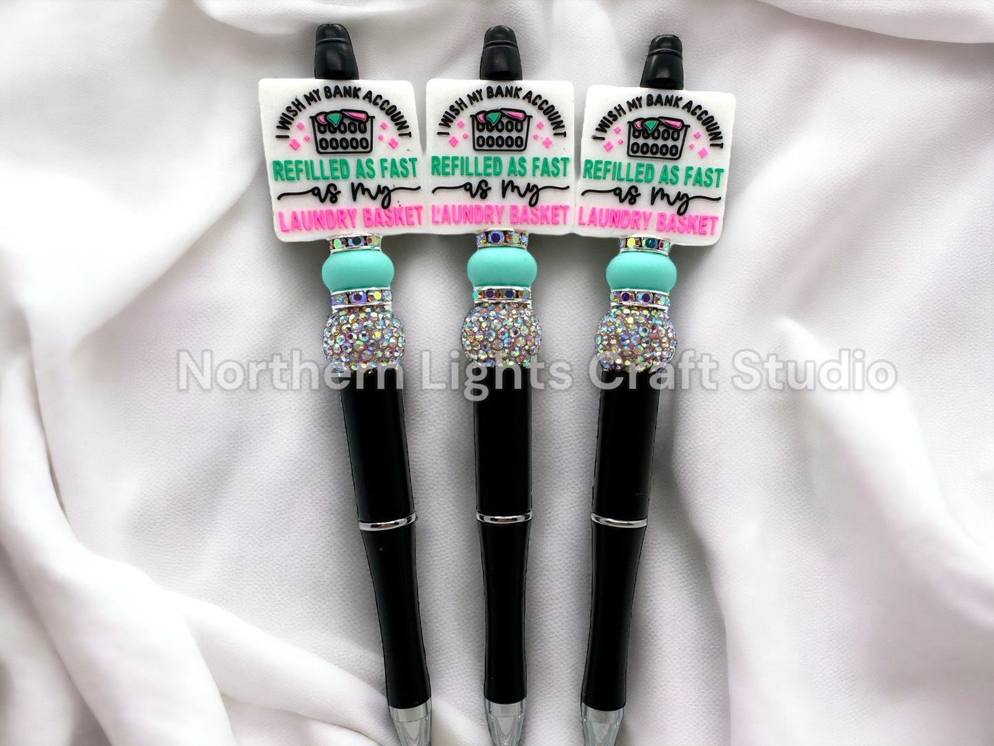 Custom Beaded Sarcastic Pen, I Wish My Bank Account Refilled As Fast As My Laundry Basket Funny Pen, Beaded Sarcasm Pen