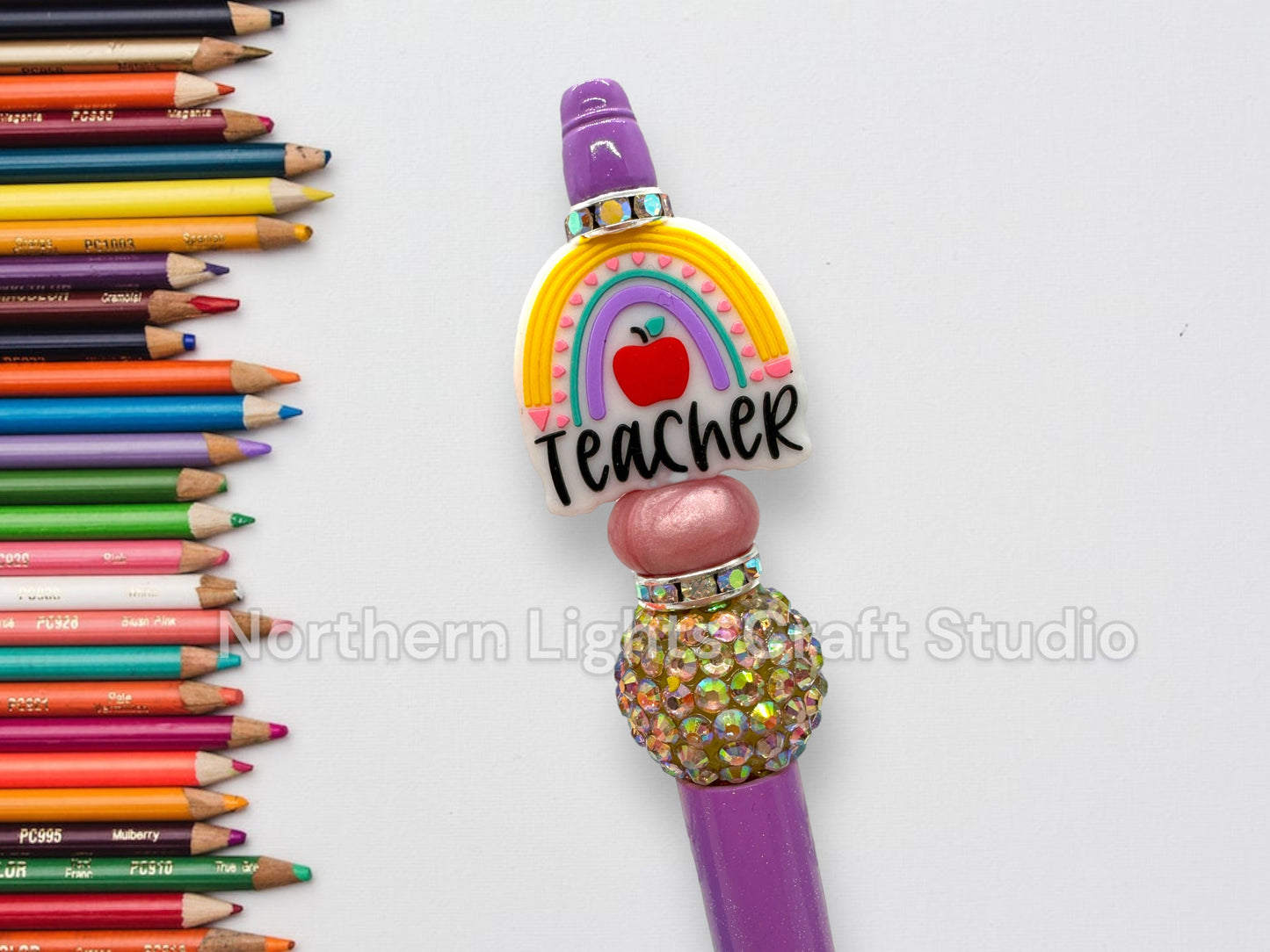 Teacher Appreciation Gift, Teacher Apple Pen, Bling Pen, Teacher Rainbow, Teacher Gift, Boho Teacher, Cute Teacher Pen