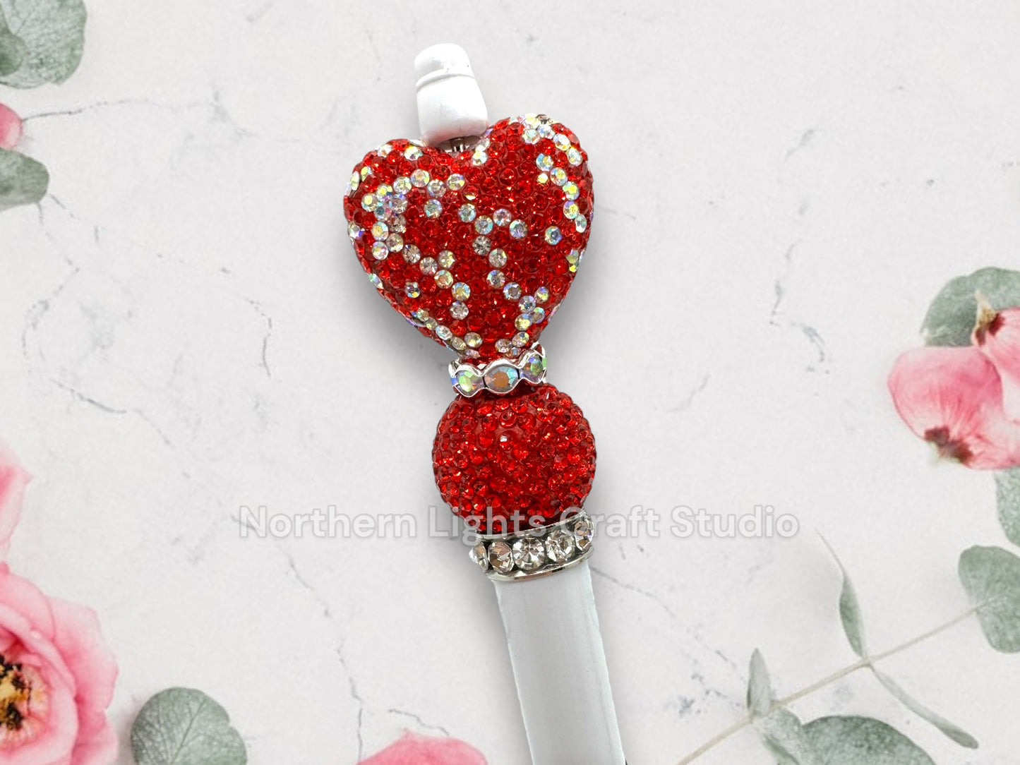 Fancy Beaded Rhinestone Heart Pen, Rhinestone Pen, Bling Pen, Fancy Heart Pen, Bling Heart Pen, Sparkly Pen, Premium Rhinestone Heart Pen