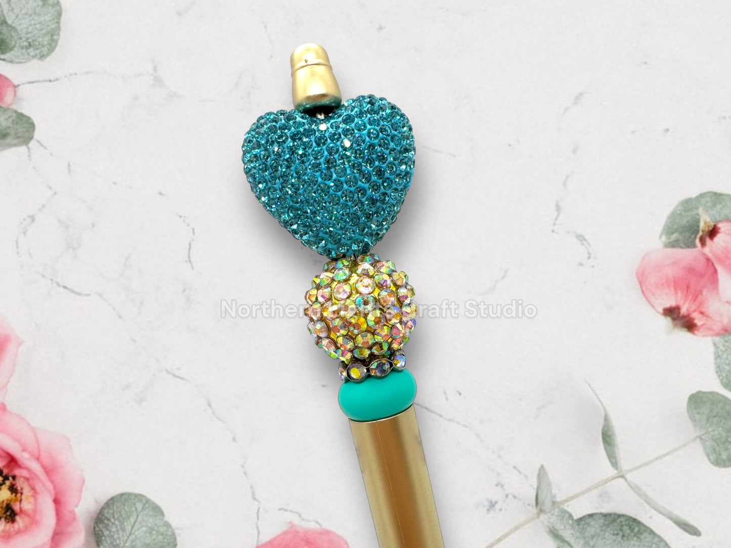 Fancy Beaded Rhinestone Heart Pen, Rhinestone Pen, Bling Pen, Fancy Heart Pen, Bling Heart Pen, Sparkly Pen, Premium Rhinestone Heart Pen