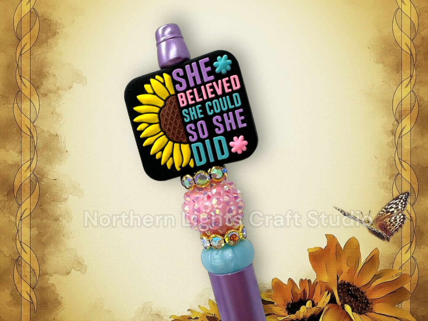 Beaded Mindset Pen, Just a Chapter, Rise Above the Storm, Be Kind, Like a Butterfly, Have the Courage to be Disliked, She Believed She Could