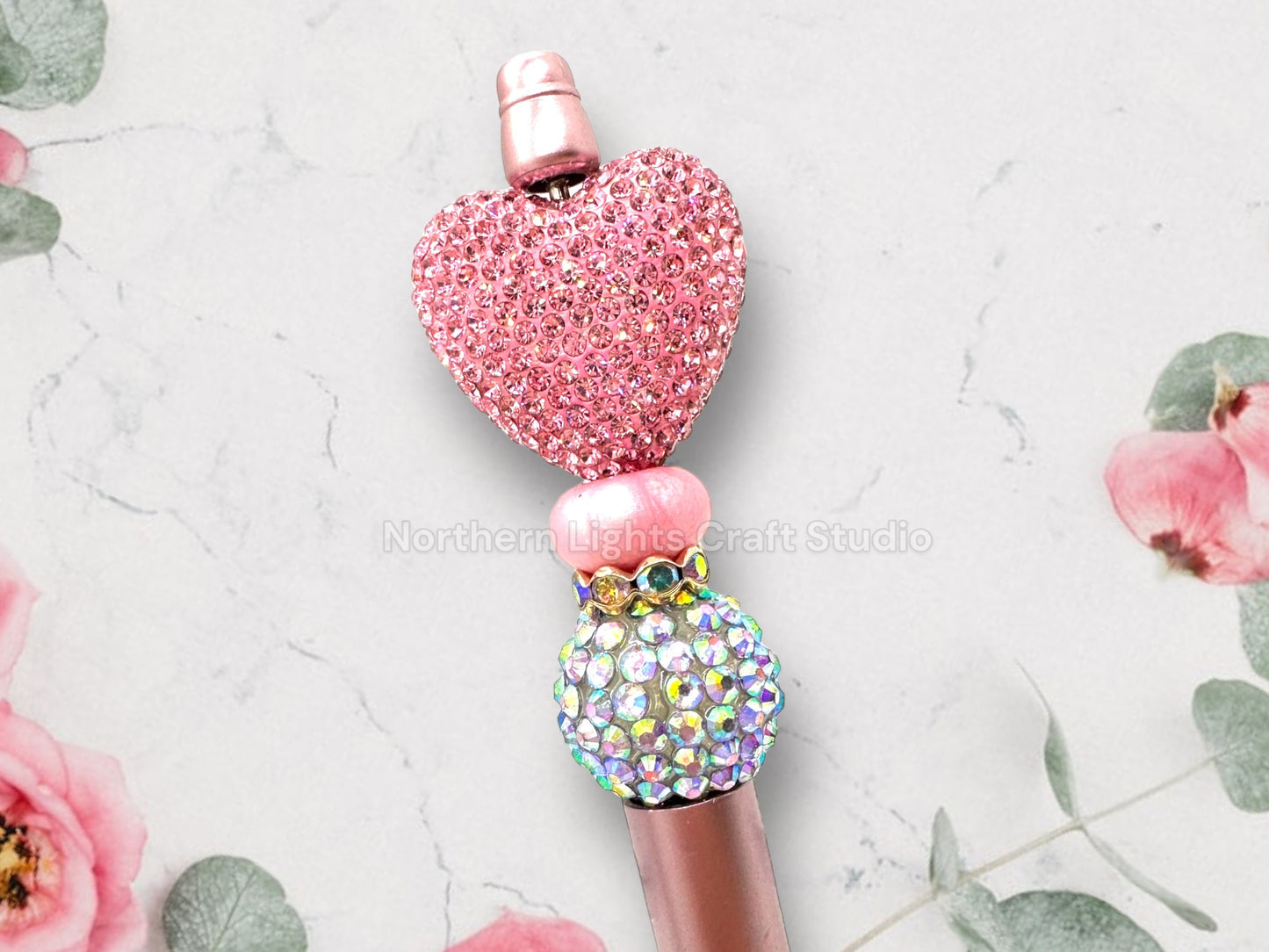 Fancy Beaded Rhinestone Heart Pen, Rhinestone Pen, Bling Pen, Fancy Heart Pen, Bling Heart Pen, Sparkly Pen, Premium Rhinestone Heart Pen