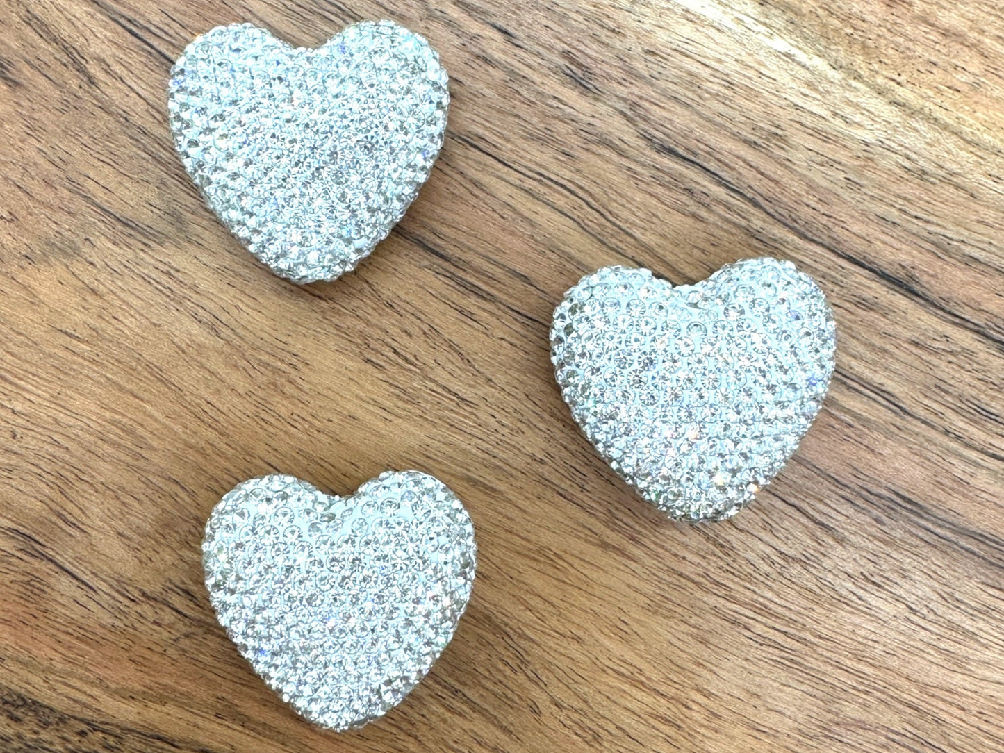 Large 30mm Rhinestone Heart Beads, Pave Heart Crystal Beads, Clay Pave Rhinestone Hearts, Crystal Hearts, Bling Hearts