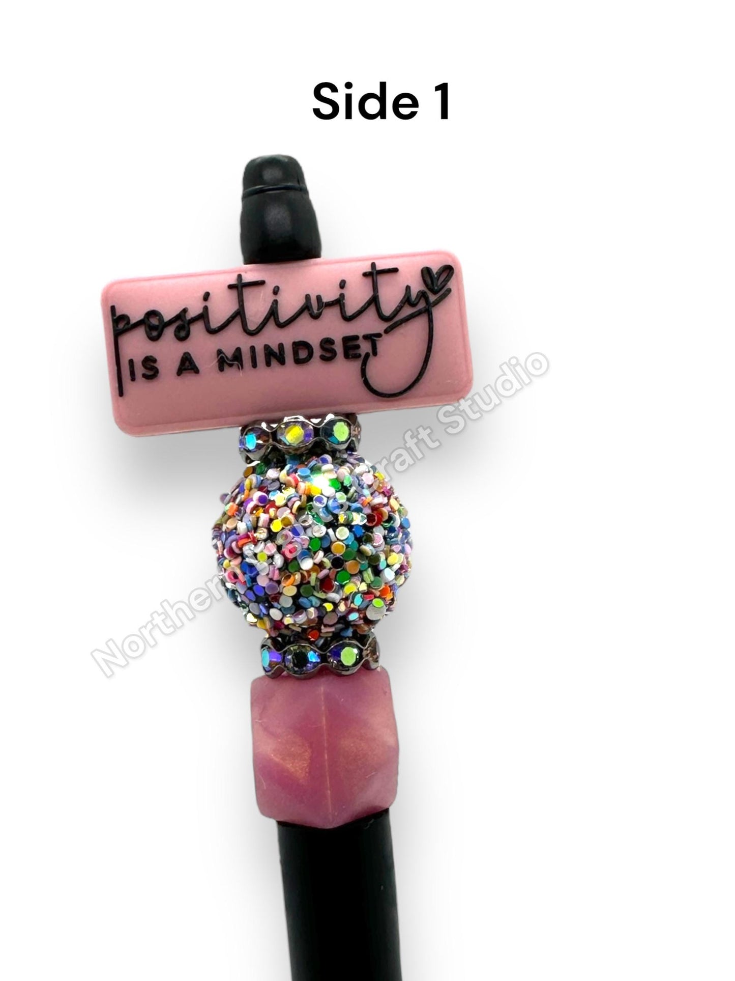 Positivity is a Mindset Happiness is a Mood Double-Sided Beaded Pen, Encouragement Bead Pen, Positivity Focal Pen