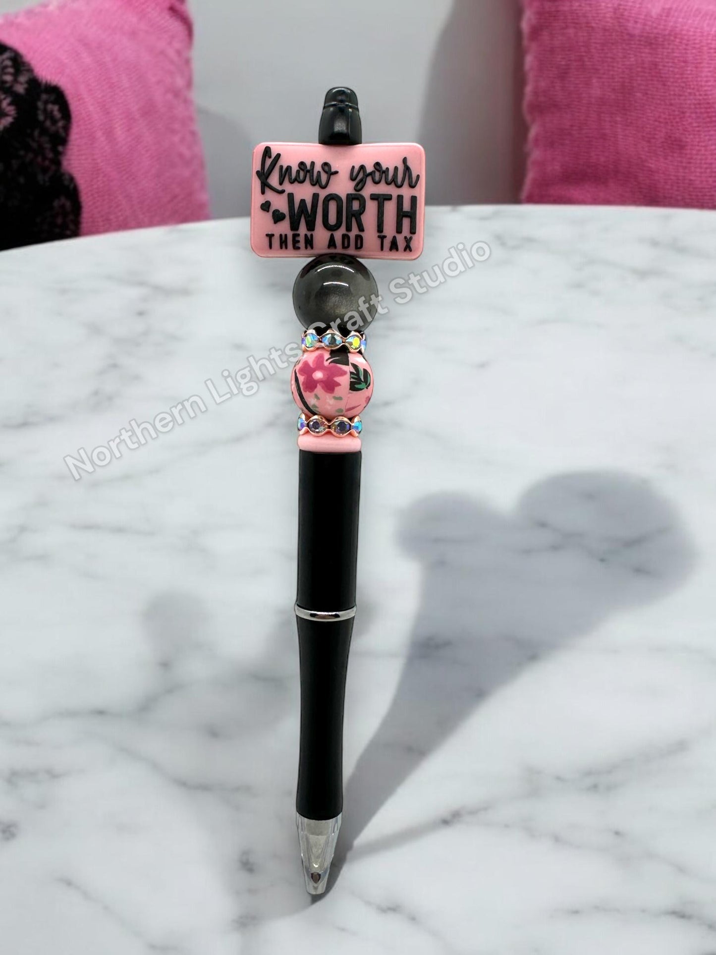 Know Your Worth Then Add Tax Beaded Focal Pen, Encouragement Bead Pen, Kindness Pen, Positivity Focal Pen