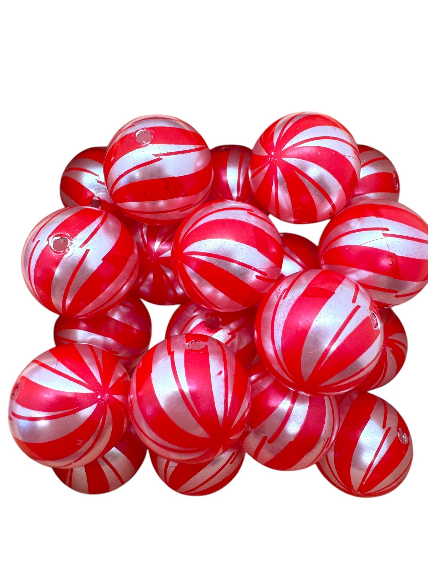 20mm Printed Acrylic Christmas Beads, Bubblegum Christmas Beads Pack of 10