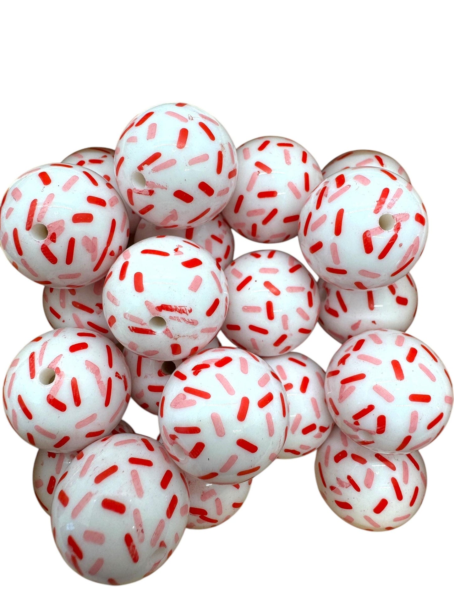 20mm Printed Acrylic Christmas Beads, Bubblegum Christmas Beads Pack of 10