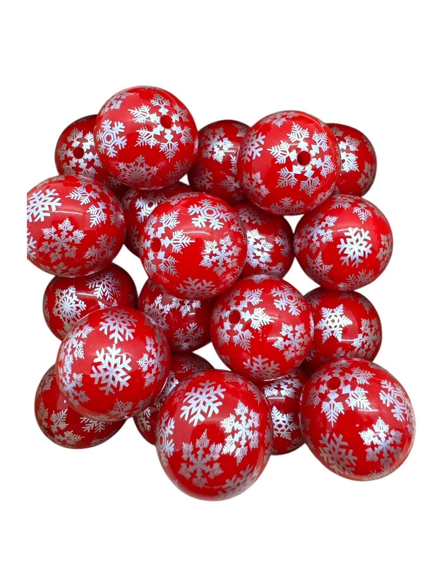 20mm Printed Acrylic Christmas Beads, Bubblegum Christmas Beads Pack of 10